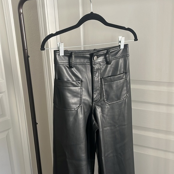 NWT  Women’s The Marine Straight Leg Leather Trousers Black Size 2 - Picture 5 of 10
